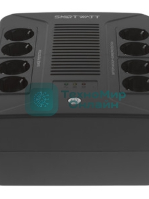 Источник бесперебойного питания SMARTWATT UPS SAFE PRO 1000 черный 1000/600 ВА/Вт, линейно-интерактивный, напольный/настенный, LED индикация, Shuko CEE7/4 - 8 шт. (4 шт. с резервным питанием, 4 шт. - сетевой фильтр)