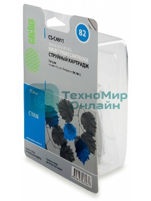 Картридж струйный Cactus CS-C4911 №82 голубой (72 мл) для HP Design Jet 500/800C