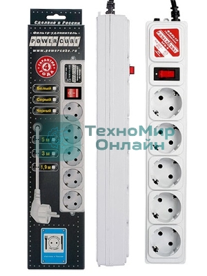 Сетевой фильтр Powercube SPG-B-10 3 м, 5 розеток, серый, коробка
