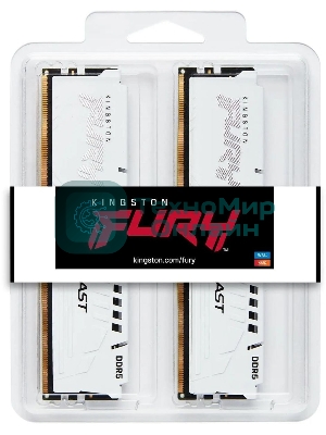 Оперативная память Kingston Fury Beast, DDR5, 64Gb (2x32 GB), 5600 MHz, CL36, DIMM, радиатор, белый
