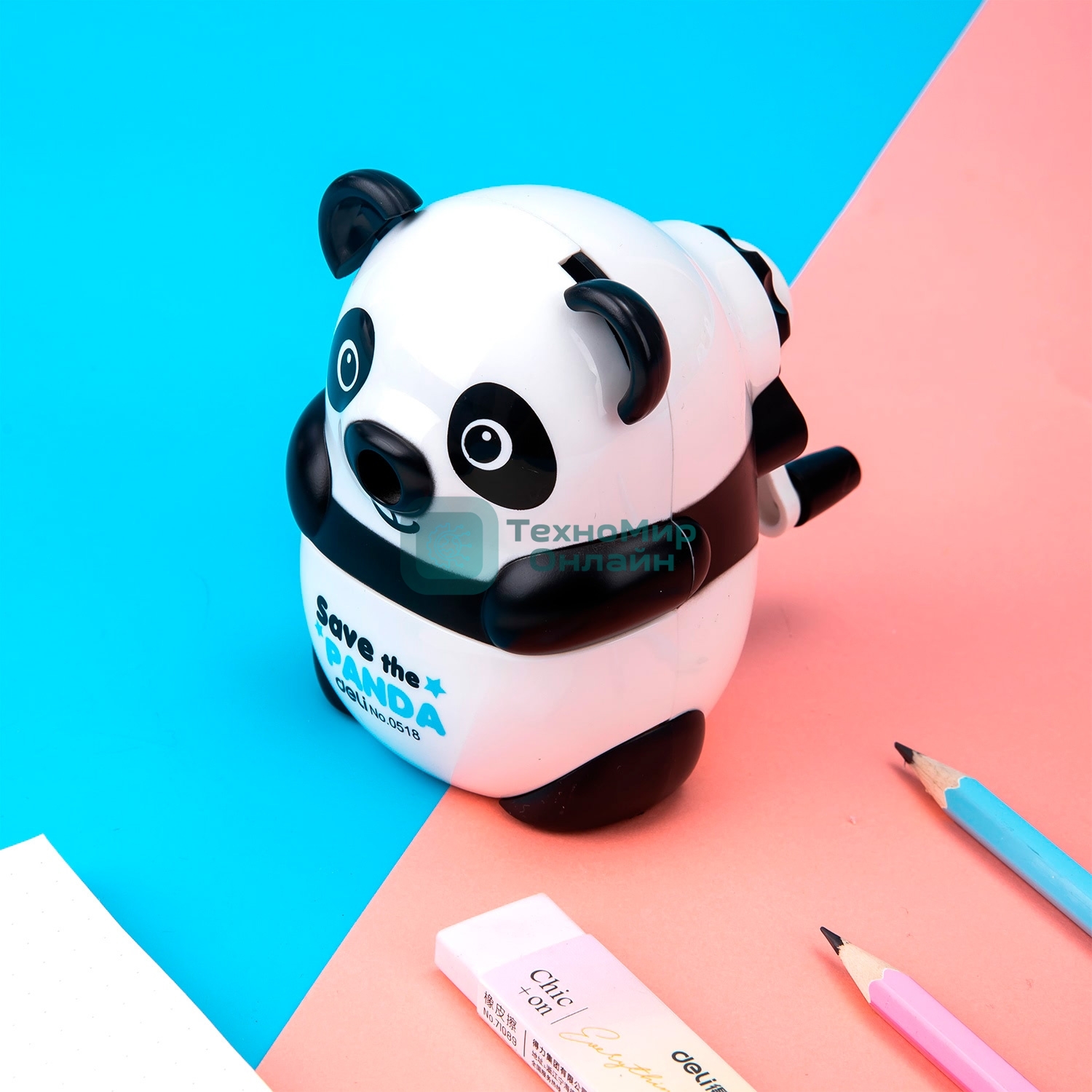 Точилка для карандашей механическая Deli Панда E0518, 1 отверстие, пластик, черный