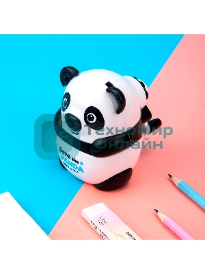 Точилка для карандашей механическая Deli Панда E0518, 1 отверстие, пластик, черный