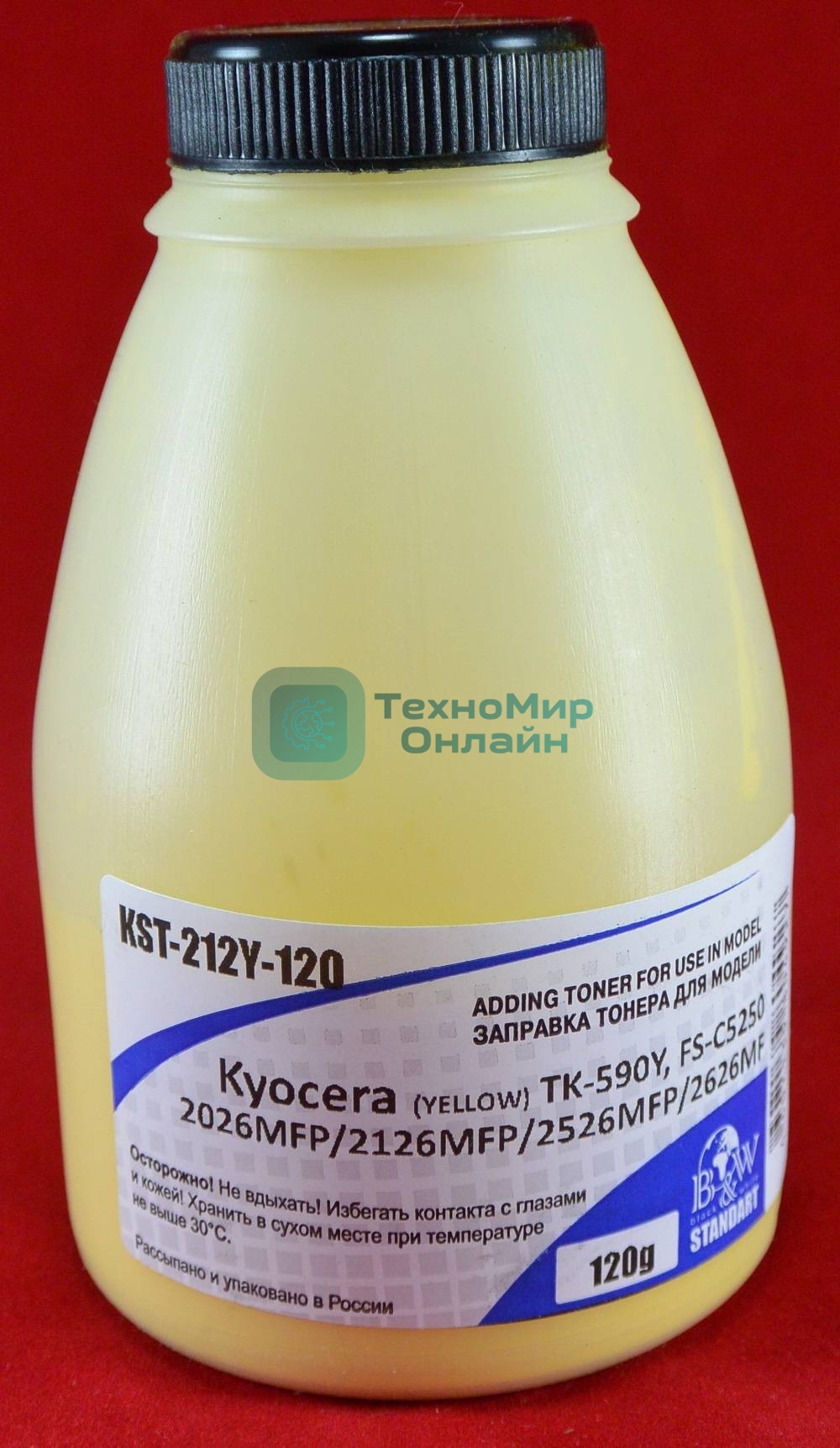 Тонер Kyocera TK-590Y, FS-C5250/2026MFP/2126MFP/2526MFP/2626MF Yellow (фл. 120г) 5K B&W Standart (Tomoegawa) фас России