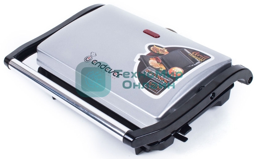 Гриль электрический Endever Grillmaster 115, 1500 Вт, авто терморегулятор, антипригарное покрытие, индикатор нагрева, серебристый/черный