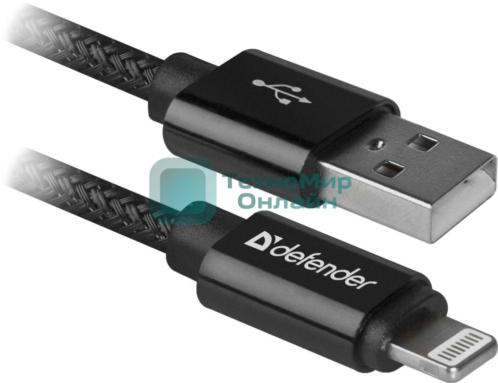 Кабель Defender LIGHTNING TO USB2 1M черный ACH01-03T