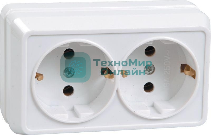Розетка IEK ERO21-K01-16-DC РС22-3-ОБ 2местн. с з/к 16А откр.уст. ОКТАВА (белый)