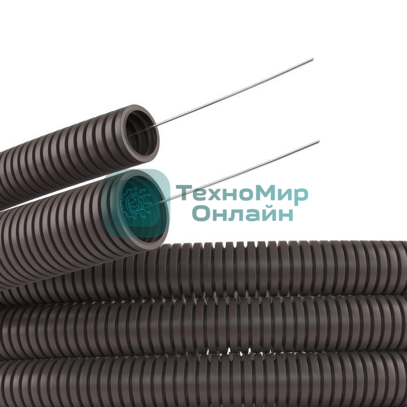 Труба гофрированная ПА d29 мм с протяж. сер. (уп. 25 м) ДКС PA612935F0