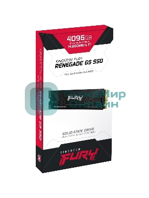 Накопитель SSD Kingston Fury Renegade, 4096Gb, M.2(22x80мм), NVMe, PCIe 5.0 x4, 3D TLC, R/W 14800/14000MB/s, IOPs 2 200 000/2 200 000, TbW 4000, DWPD 0.5 (12 мес)