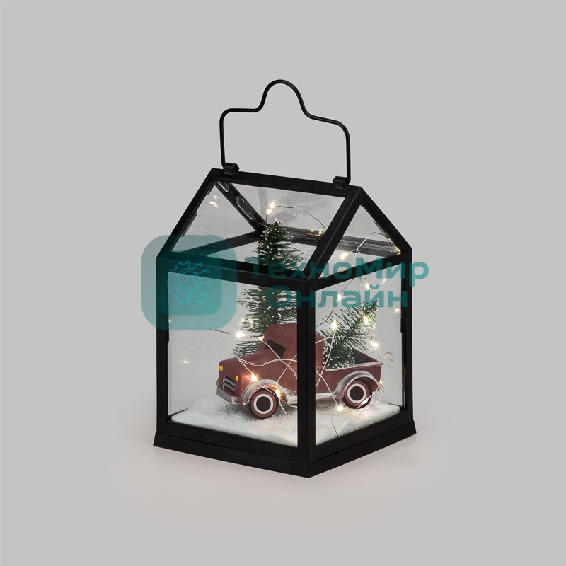 Декоративный фонарь Neon-night 513-040 с машиной, черный корпус, размер 14х14х21 см, теплый белый, питание 2хАА (не в комплекте)