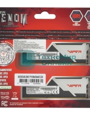 Оперативная память Patriot Viper Venom, DDR5, 64GB (2x32GB), 5200MHz, CL40, DIMM, с радиаторами, черный