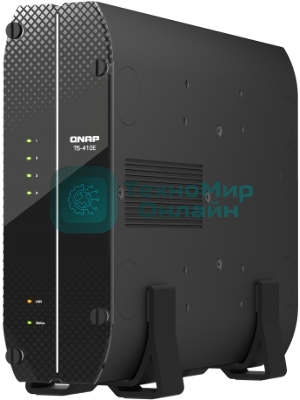 Сетевое хранилище SMB QNAP TS-410E-8G NAS fanless 4 2.5 SSD trays. Intel Celeron J6412 4-core 2.0-2.6 GHz, 8 Gb RAM (max), 2x2.5 GbE, 4xUSB 3.2 Gen 2 (10Gbps),1xHDMI