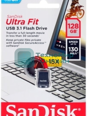 Флешка USB Sandisk CZ430 ULTRA FIT (SDCZ430-128G-G46), 128Gb, USB 3.1, R/W 130/40, черный