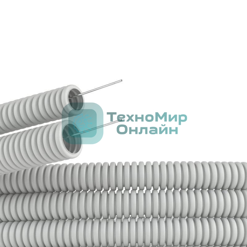 Труба гофрированная ПВХ d25 мм с протяж. сер. (уп. 25 м) ДКС 9192525