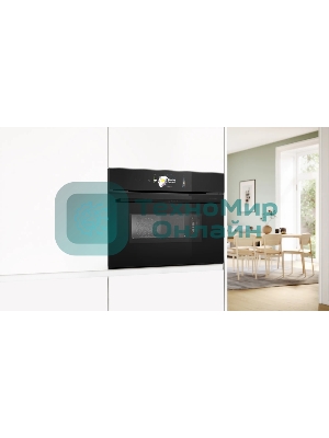 Встраиваемый духовой шкаф Bosch CMG978NB1 Accent line с микроволновой печью и 22 типами нагрева, 45.5x59.5x54.8 см, 45л, дисплей,инвертор,SoftClose и SoftOpen, Bosch Assist, черный. Телескопические направляющие 1 уровень,пиролитическая очистка,многоточечный термощуп PerfectRoast