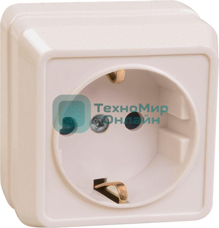Розетка 1-м ОП Октава 16А РС20-3-ОКм с заземл. IP20 крем. IEK ERO11-K33-16-DC