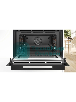 Встраиваемый духовой шкаф Bosch CMG978NB1 Accent line с микроволновой печью и 22 типами нагрева, 45.5x59.5x54.8 см, 45л, дисплей,инвертор,SoftClose и SoftOpen, Bosch Assist, черный. Телескопические направляющие 1 уровень,пиролитическая очистка,многоточечный термощуп PerfectRoast