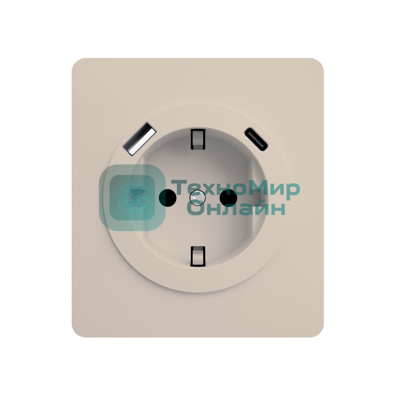 Розетка KRANZ ROUND 1-ая с/з с/у з/ш 16А с USB A+C быстрой зарядки 5В/3А шелк