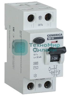 Выключатель дифференциального тока (УЗО) 2п 40А 30мА тип AC ВД1-63 GENERICA IEK MDV15-2-040-030