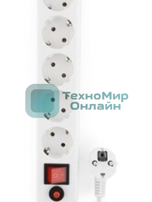 Сетевой фильтр Гарнизон ECL-5-W-1.4, 5 р, 10А, 1.4 м, ур.защиты 4, белый, пакет