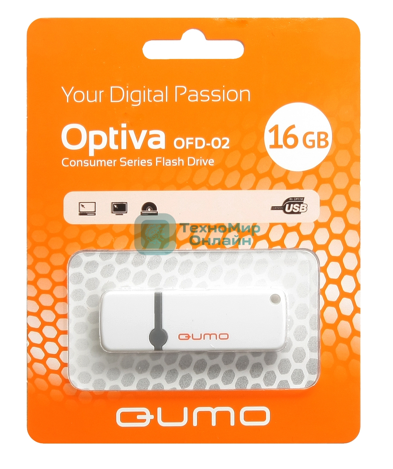 Флешка USB 2.0 QUMO 16Gb Optiva 02 белый QM16GUD-OP2-белый
