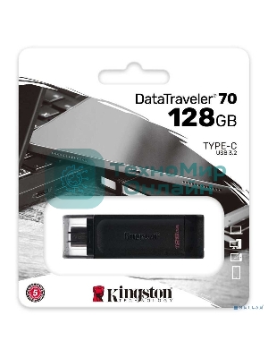 Флешка USB Kingston DataTraveler DT70 (DT70/128Gb), 128Gb, USB Type-C 3.2, R/W 70/45, черный