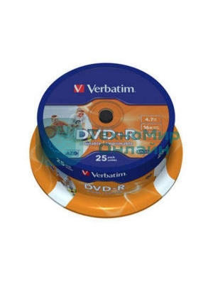 Диск DVD-R Verbatim 4.7Gb 16x Cake Box (25шт) Printable (43538)