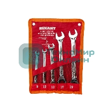 Набор ключей комбинированных трещоточных Rexant (8, 10, 13, 17, 19 мм), 5 шт., CrV, зеркальное хромирование