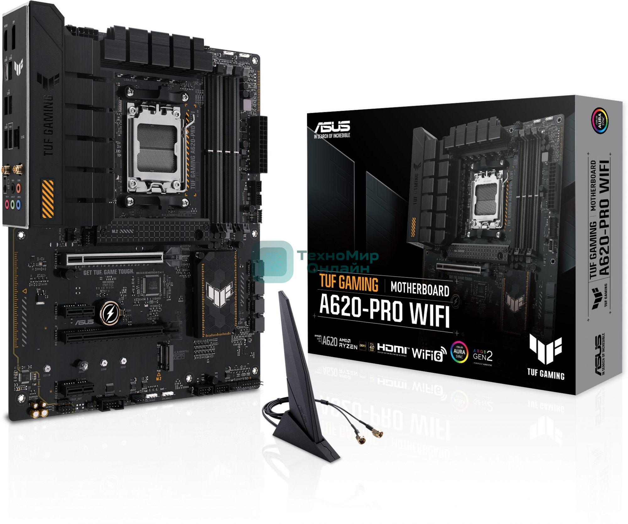 Материнская плата ASUS TUF GAMING A620-PRO WIFI, AM5, AMD A620, 4xDDR5, 4xSATA, 2xM.2, 1xPCI-E 4.0 x16, 1xPCI-E 3.0 x16, 2xPCI-E x1, 1xHDMI, 1xDP, 1x 2.5Gb LAN, 3xUSB-A 2.0, 2xUSB-A 3.2 Gen 2, 1xUSB-C 3.2 Gen 1, 5x3.5 мм, 7.1, ATX