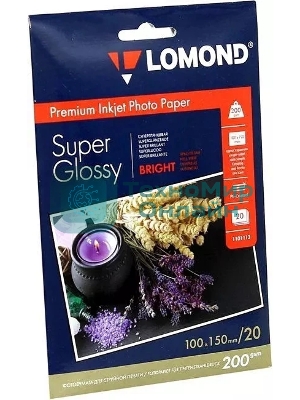 Фотобумага ПРЕМИУМ для стр.печати Lomond 200 г/м2 одностор.Super Glossy Bright 10х15 см (20 л)