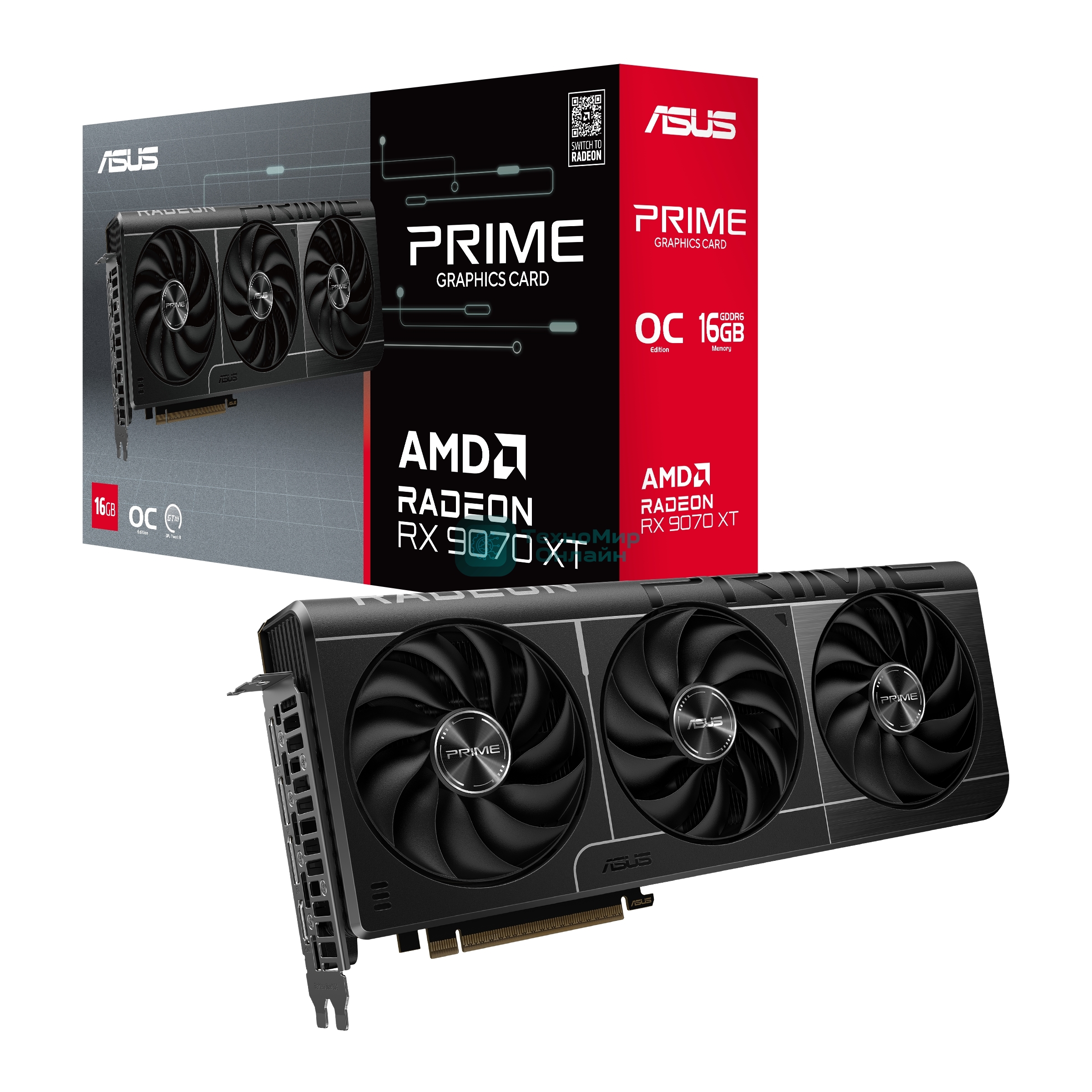 Видеокарта Asus PCI-E PRIME-RX9070XT-O16G AMD Radeon RX 9070XT 16Gb 256bit GDDR6 2460/20000 HDMIx1 DPx3 HDCP Ret