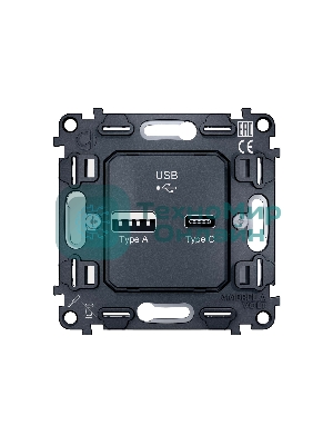 Механизм розетки 2USB A+C 20W (быстрая зарядка) QUANT VM177