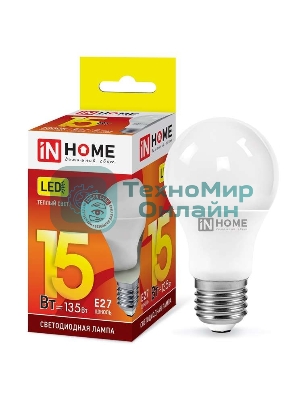 Лампа светодиодная LED-A60-VC 15Вт 230В E27 3000К 1350лм IN HOME 4690612020266