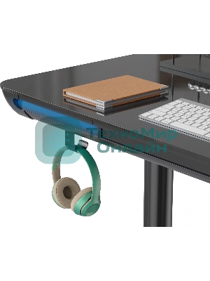 Стол компьютерный Cactus CS-EGD-BK-LED столешница закаленное стекло, черный, каркас черный