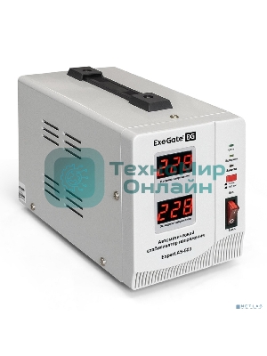 Стабилизатор напряжения ExeGate Expert AS-500 (500ВА, вход 140...260В, двойная цифр. индикация вход/вых. напряжения, выход 220В±8%, КПД 98%, 5 уровней защиты, задержка, метал. корпус, евророзетка, RTL)