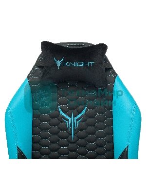 Кресло Knight Neon черный/голубой, экокожа, 120 кг, механизм качания