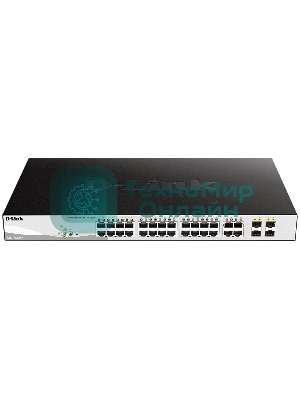 Коммутатор D-Link DGS-1210-28P/FL1A, L2 Managed Switch with 24 10/100/1000Base-T ports and 4 100/1000Base-T/SFP combo-ports (24 PoE ports 802.3af/802.3at (30 W), PoE Budget 193 W).8K Mac address, 802.3x Flow Co