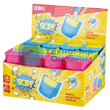 Точилка для карандашей ручная Deli ER00300 PoP, 2 отверстия, пластик, ассорти, дисплей