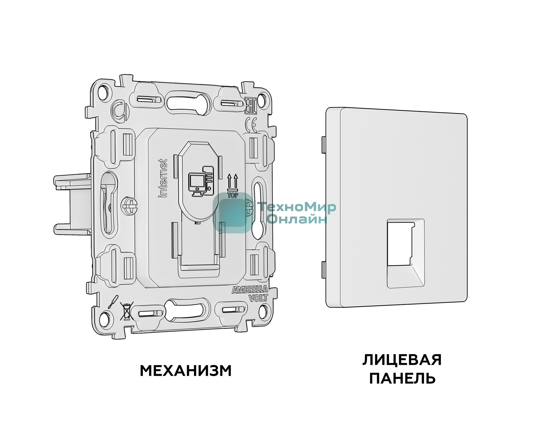 Комплект механизма компьютерной розетки ALFA Белый матовый RJ-45(8P8C) CAT6 с шторкой QUANT (AP1320, VM188) MA132010