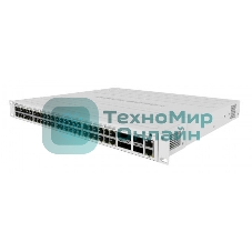 Коммутатор CRS354-48P-4S+2Q+RM Cloud Router Switch 354-48P-4S+2Q+RM with 48 x Gigabit RJ45 LAN (all PoE-out), 4 x 10G SFP+ cages, 2 x 40G QSFP+ cages, RouterOS L5, 1U rackmount enclosure, 750W PSU