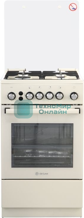 Плита газовая De Luxe 5040.40Г (КР) ЧР-013 бежевый, конфорок 4 газовых, духовка 46 л, 50 см x 85 см x 50 см
