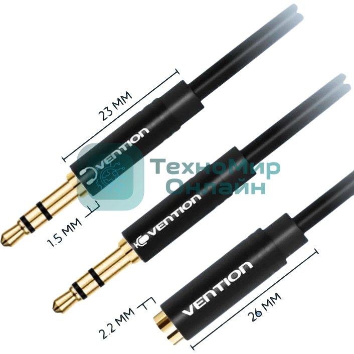 Переходник-разветвитель Vention гибкий Jack 3.5 мм F 4 pin/Jack 3.5 мм M x 2 - 1м BBDBF