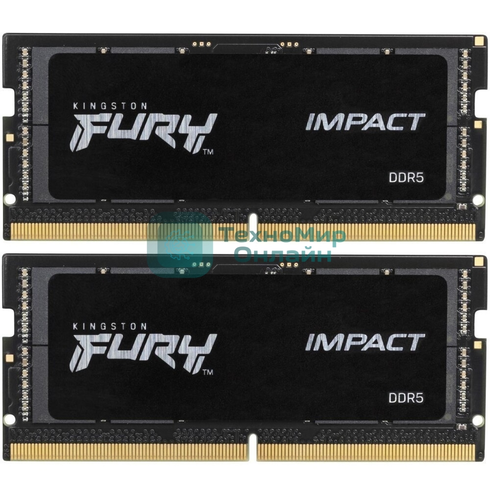 Оперативная память Kingston Fury Impact, DDR5, 32GB (2x16GB), 6400MHz, CL38, SO-DIMM, с радиатором, черный
