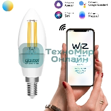 Лампа светодиодная филаментная Gauss Smart Home DIM+CCT E14 C35 4,5 Вт 2000-6500 К 1/10/40