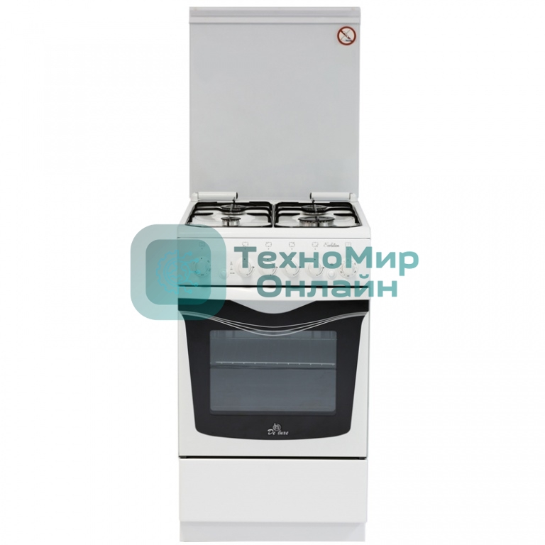 Плита газовая De Luxe 506040.03Г (КР) ЧР белый, конфорок 4 шт, духовка 54 л, 50 см x 85 см x 60 см