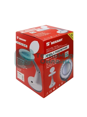 Лупа настольная 3D+12D Rexant с подсветкой 48 LED, белая