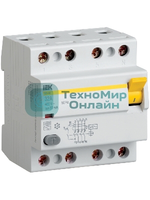 Выключатель дифференциального тока (УЗО) 4п 80А 300мА тип AC ВД1-63 IEK MDV10-4-080-300