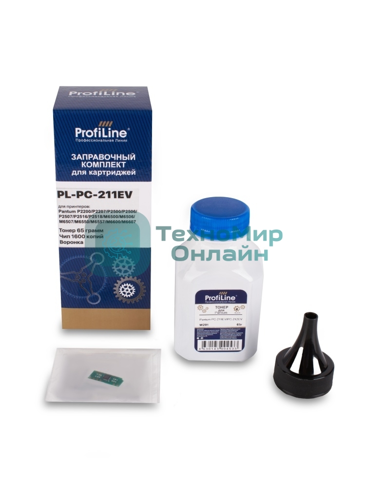 Заправочный комплект PL-PC-211EV для принтеров Pantum P2200/P2207/P2507/P2500W/P2200/P2207/P2507/P2500W (тонер 65гр + чип) ProfiLine