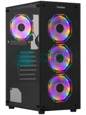 Компьютерный корпус Miditower ExeGate i3 BASE-EVO800 (ATX, БП EVO800RGb с вент. 12 см, с окном, 1хUSB+1хUSB 3.0, аудио, 4 вент. 12см с RGb подсветкой)