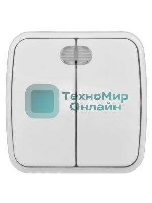 Выключатель 2-клавишный ОП 10А с индикатором белый EKF Basic Минск