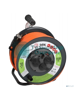 Удлинитель силовой ЭРА RMx-4es-3x2.5-30m-IP44 на металлической катушке с заземлением и выключателем 4 розетки 30м ПВС